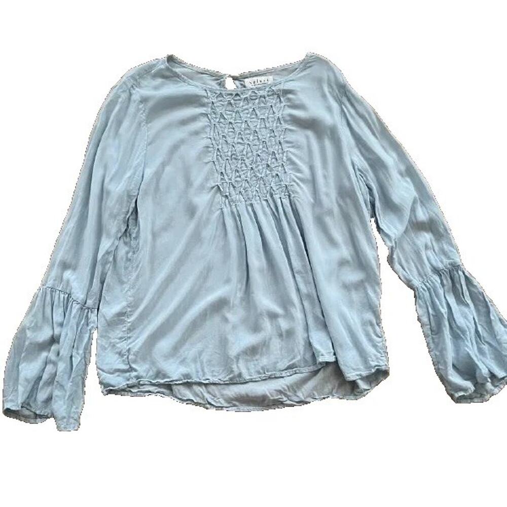 Anthropologie Velvet Women's Blue Embroidered Cotton Casual top Medium A001955